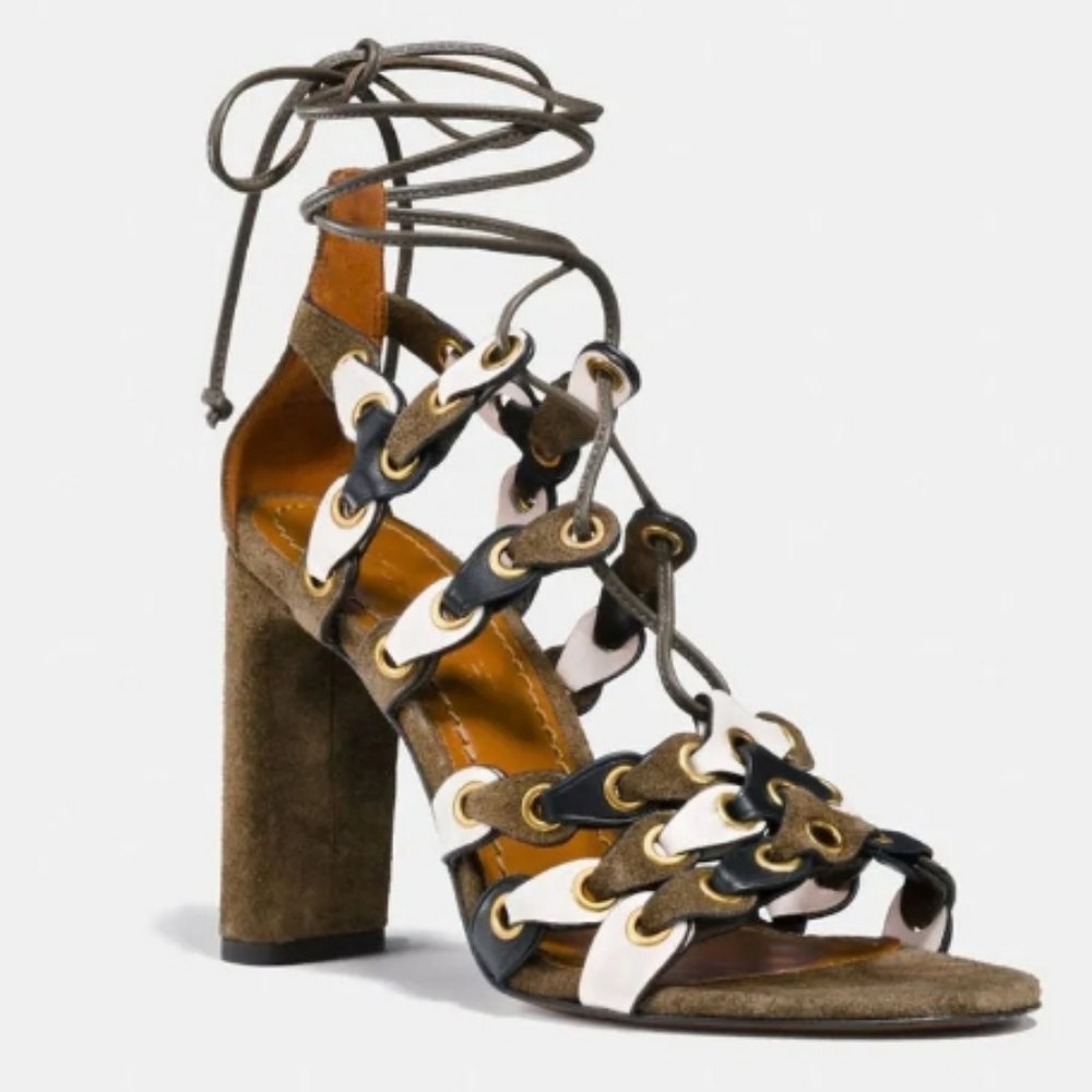 NWOB Coach Olive Green Lace Up Coach Link Heels